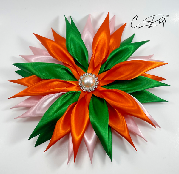 Orange Pink & Green Star Flower Women's Lapel Pin