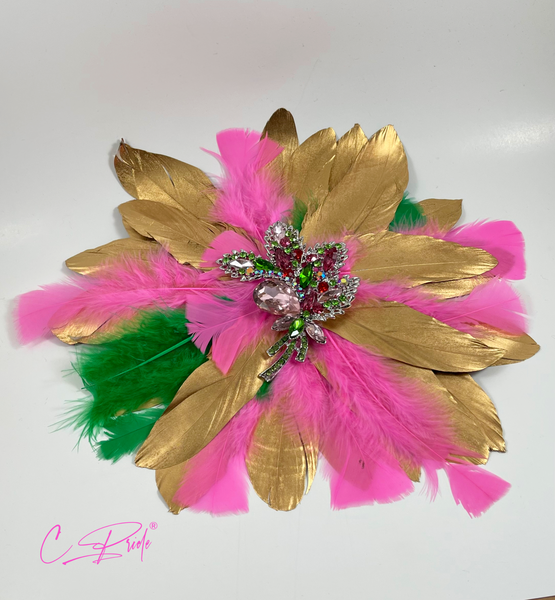 Gold, Pink & Green Feather Women’s Lapel Pin