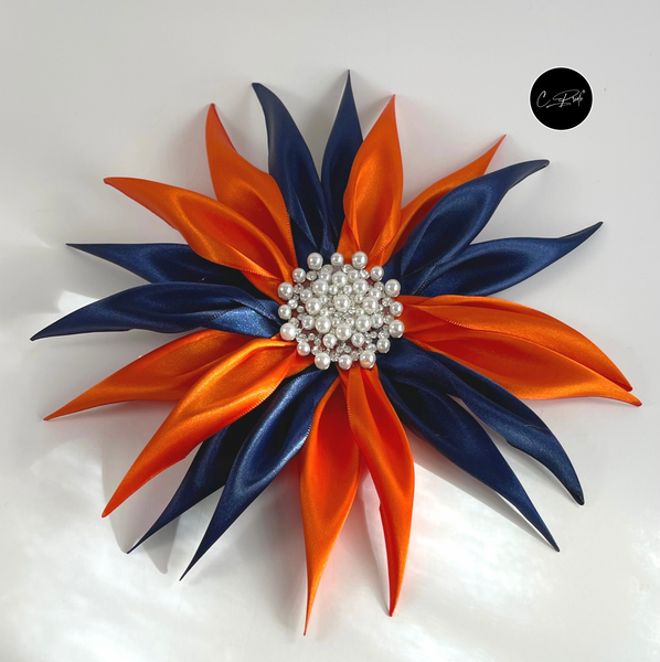 Orange & Navy Star Flower Women's Lapel Pin