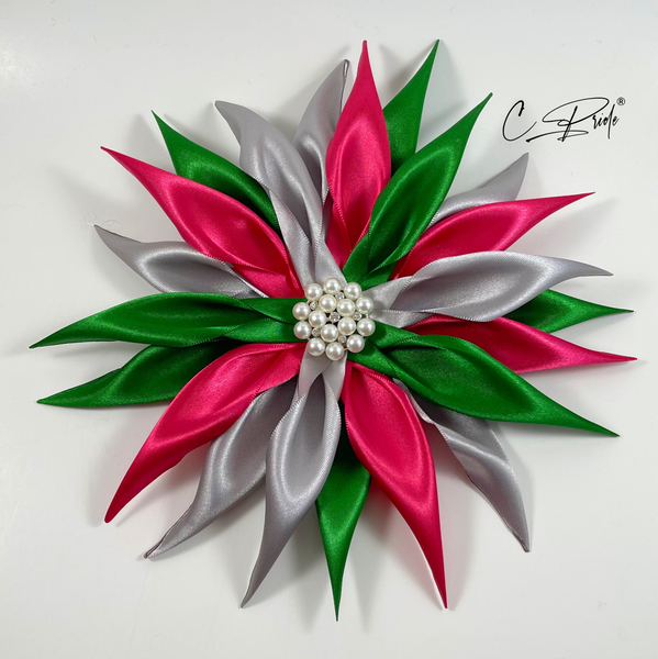 Fuchsia, Silver & Green Star Flower Women's Lapel Pin