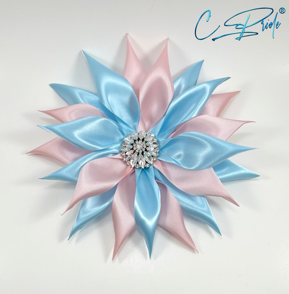 Pink & blue star flower lapel pink with rhinestone center.
