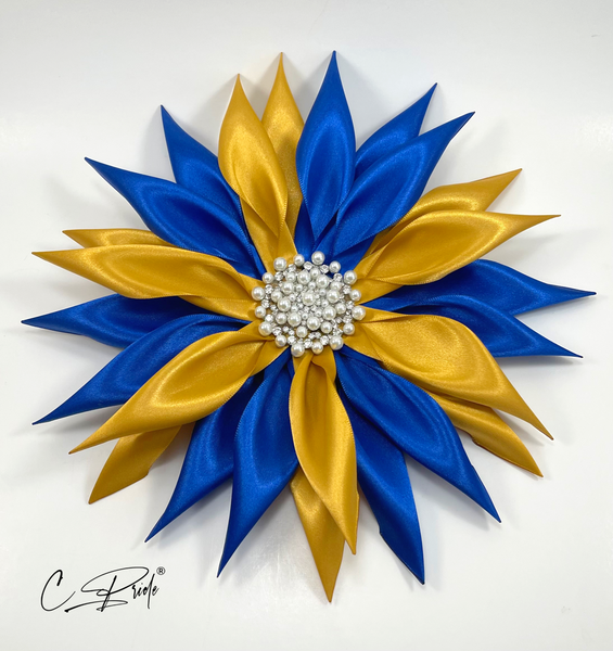 Royal Blue & Gold Star Flower Women's Lapel Pin