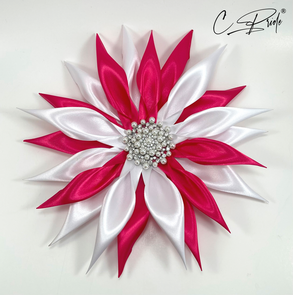 Dark Pink & White Star Flower Women's Lapel Pin