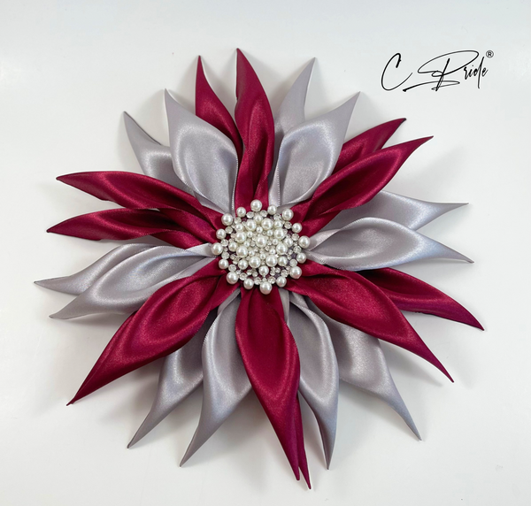 Burgundy & Grey Star Flower Women's Lapel Pin