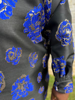 Black & Royal Blue Brocade Button Down Shirt