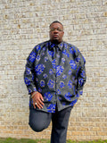 Black & Royal Blue Brocade Button Down Shirt