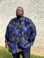 Black & Royal Blue Brocade Button Down Shirt
