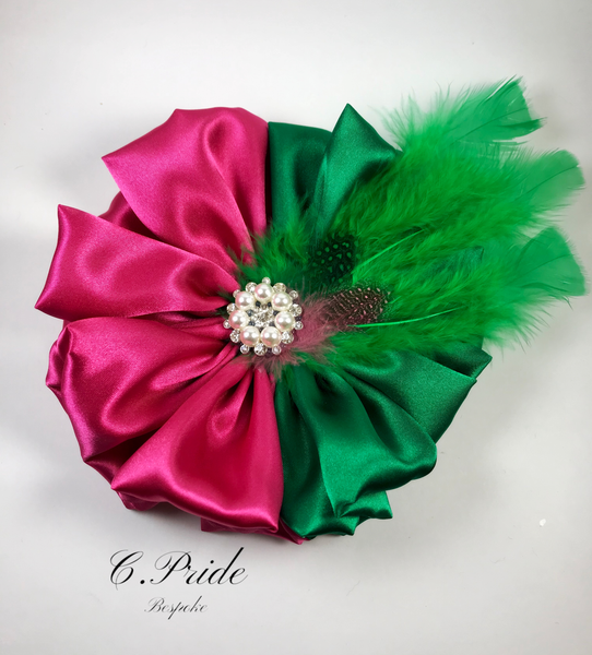 Dark Pink & Green Feather Women’s Lapel Flower